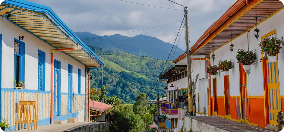 Coffee region landscape and colorful streets of Armenia, Quindío