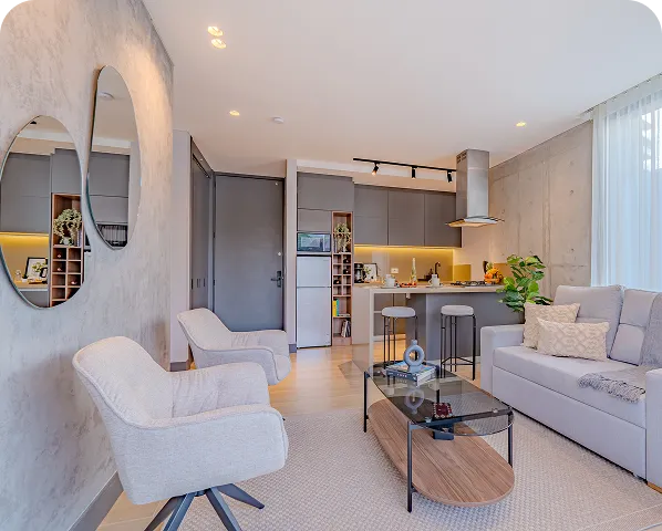 Contemporary interior design in a Hostee property